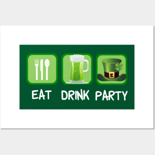 Funny St. Patricks Day Eat Drink Party Posters and Art